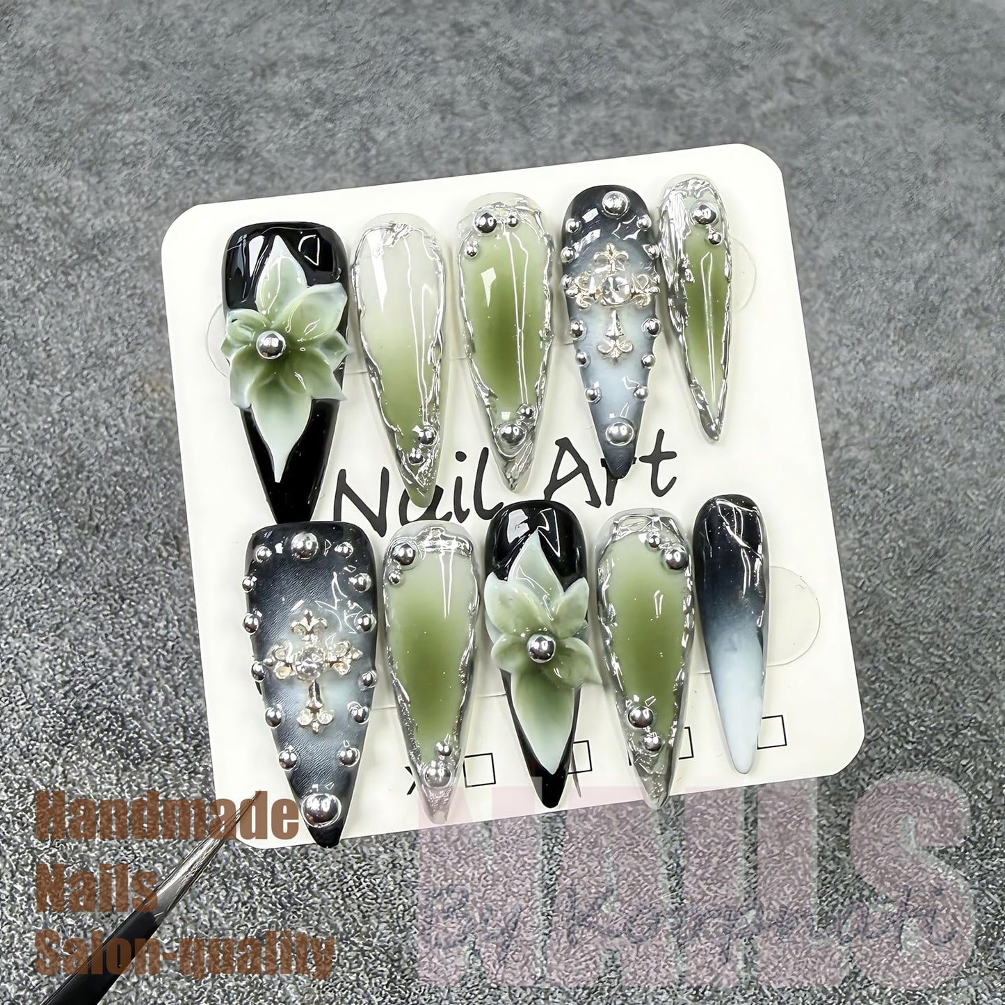 Handmade 3D Nail Art Press Ons Homemade Press On Nails French Tip With 3D Pink Flower Design Fake Nail For Women M