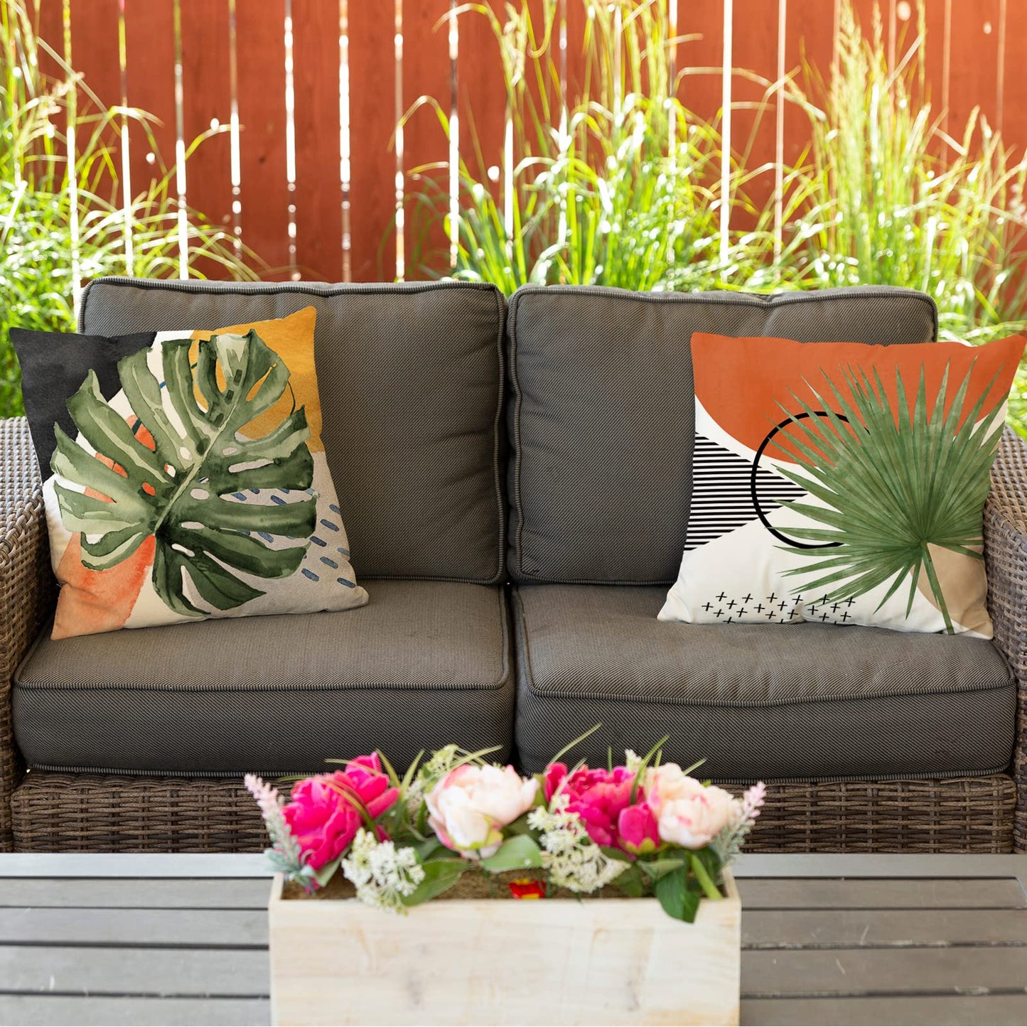 Jartinle Mid Century Modern Tropical Leaves Throw Pillow Covers 18x18 Boho Abstract Art Botanical Plant Nature Pillow Covers Set of 4 Geometric Minimalist for Couch Outdoor Decor …