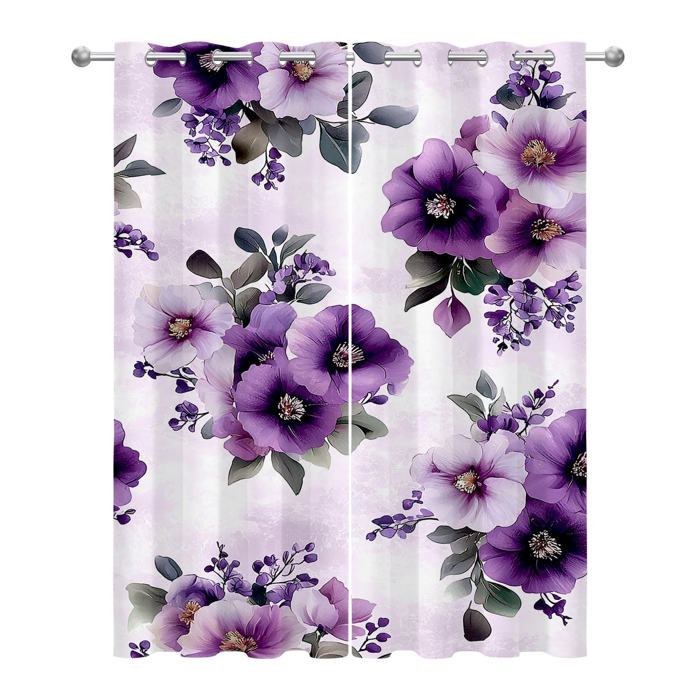 Solvivae Floral Curtains 54 Inch Length, Purple Floral Flowers Botanical Blackout Curtains for Bedroom Living Room, Room Darkening Thermal Insulated Grommet Drapes, Patterned Window Treatments