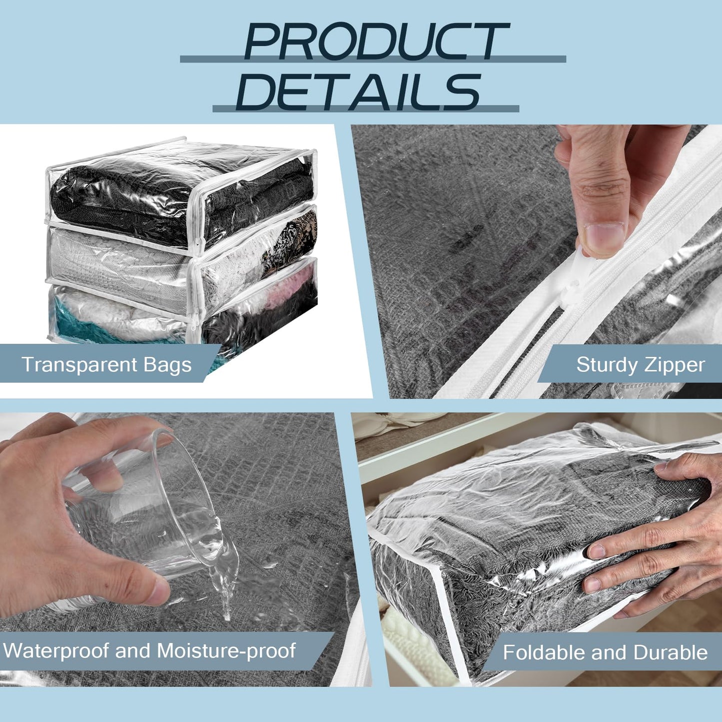 10 Pack Clear Storage Bags with Zipper Large Plastic Zippered Storage Bags for Blankets Clothes Sweaters Pillow Bed Sheet Storage Organizers 16 x 14 x 4 Inch