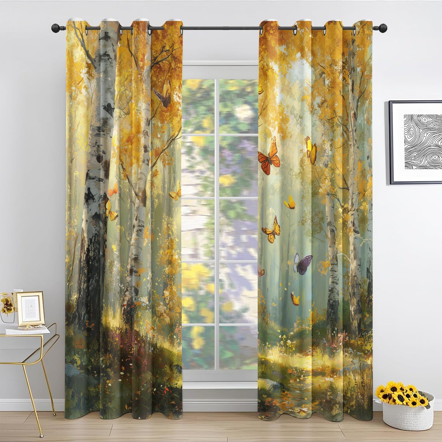 Fall Forest Curtains 84 Inch Length - Birch Tree Blackout Curtains for Bedroom Living Room, Thermal Insulated Room Darkening Grommet Autumn Landscape Drapes Window Treatments, 42Wx84L, 2 Panel Set