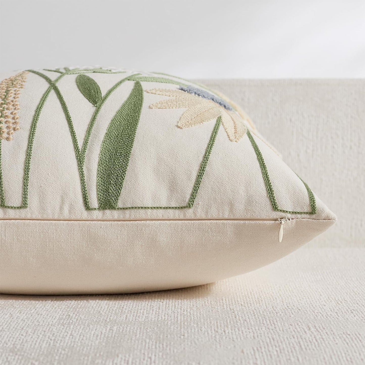DEZENE Floral Embroidered Decorative Lumbar Pillow Cover 12x20 Spring Summer Boho Cute Accent Throw Pillow Cover for Living Room Couch Bedroom Sofa Home Decor