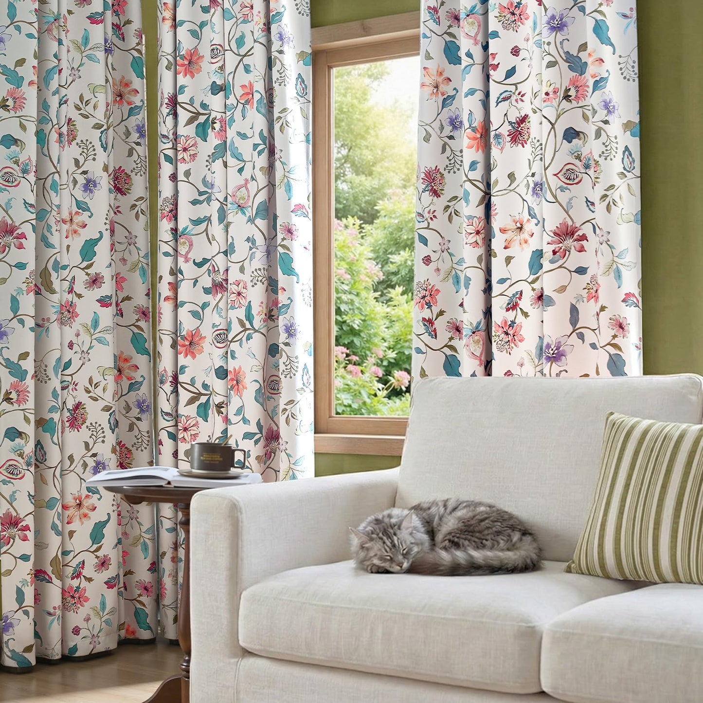 jinchan Hattie Beige Floral Blackout Curtains 84 Inch Length – Room Darkening Vintage Curtains Cream Botanical Drapes for Living Room & Bedroom, Elegant Farmhouse Window Panels, Set of 2 Panels