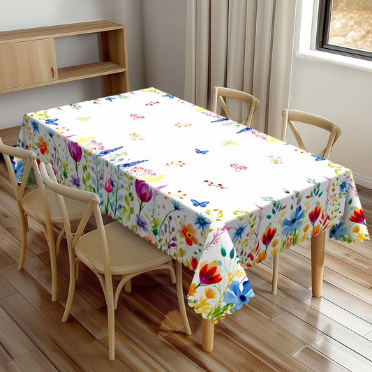 XUNNEECY Vibrant Colors Flowers Tablecloth 54x72 Inches, Floral Rectangular Polyester Table Cover with Wave Lace, Washable Dining Table Cloth for Kitchen, Party, Outdoor