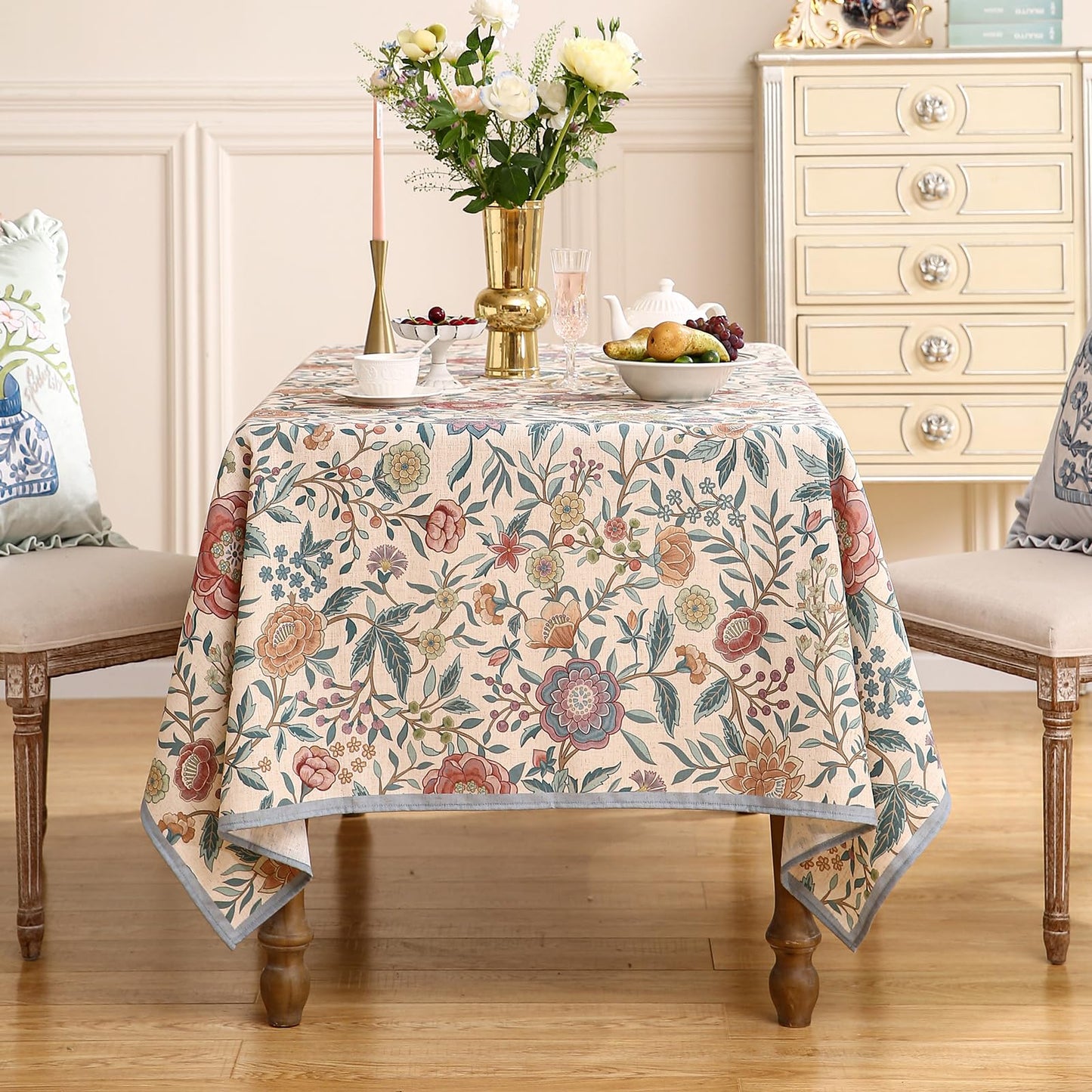 bilin gaier Vintage Linen Rectangular Tablecloth,87"x55"-Flowershadow A