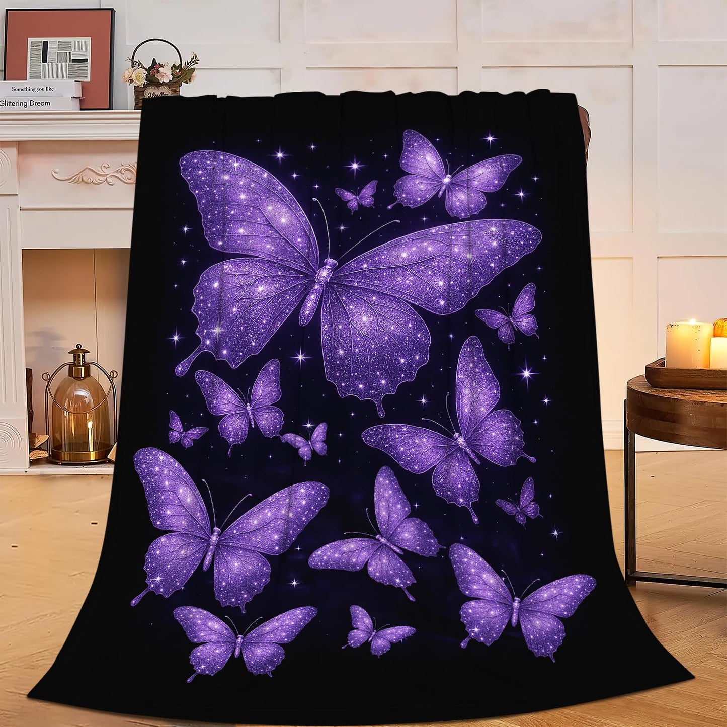 Butterfly Blanket for Women Beautiful Purple Butterflies Fleece Blanket Soft Cozy Fuzzy Plush Warm Stuff Animal Bedding Blankets Gifts for Girls Boys Kids Adult Men 40"X50"