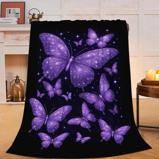 Butterfly Blanket for Women Beautiful Purple Butterflies Fleece Blanket Soft Cozy Fuzzy Plush Warm Stuff Animal Bedding Blankets Gifts for Girls Boys Kids Adult Men 40"X50"