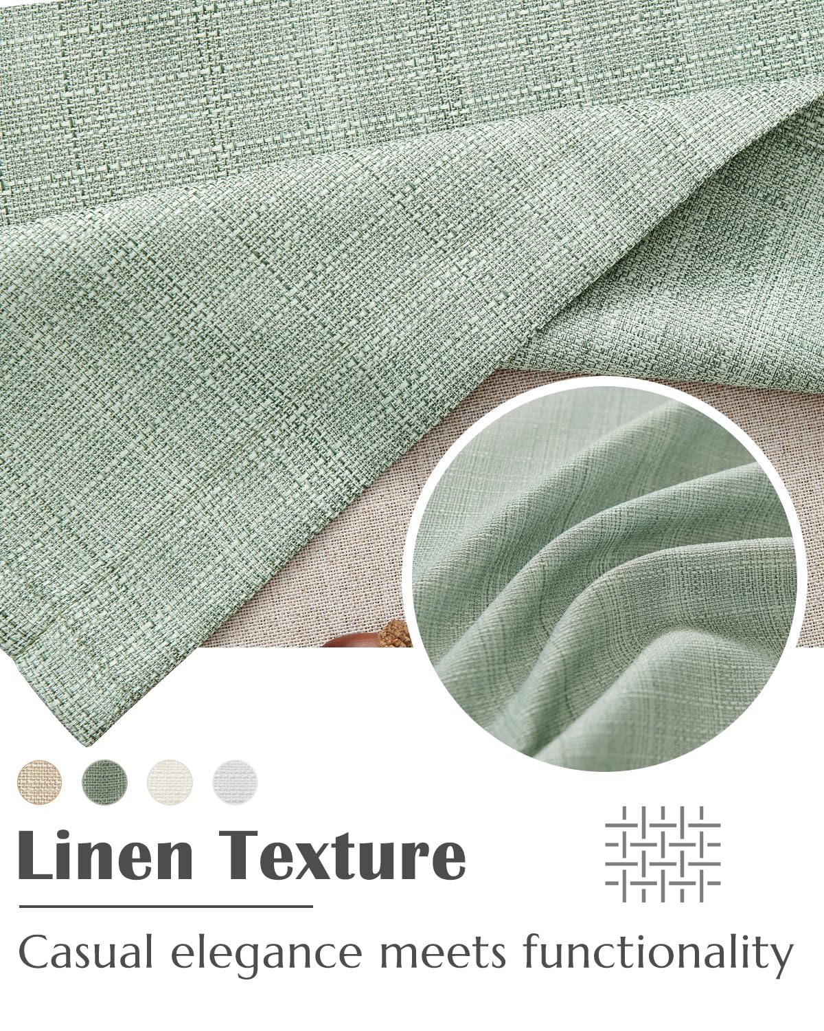 jinchan Faux Linen Valance Kitchen Curtain Light Filter Double Layer 18in