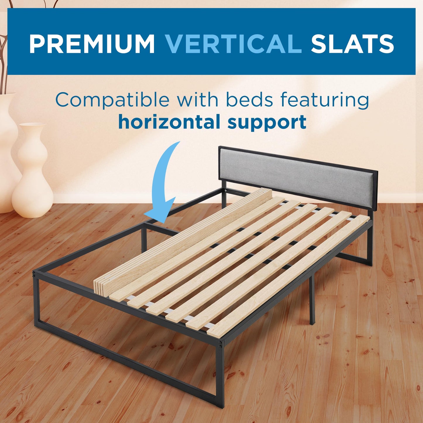 Meliusly SlatSure Queen Size Bunkie Board – Heavy Duty Vertical Bed Slats & Foldable Wooden Support Board for Sagging Mattress or Platform Bed Frame, Box Spring Alternative and Replacement