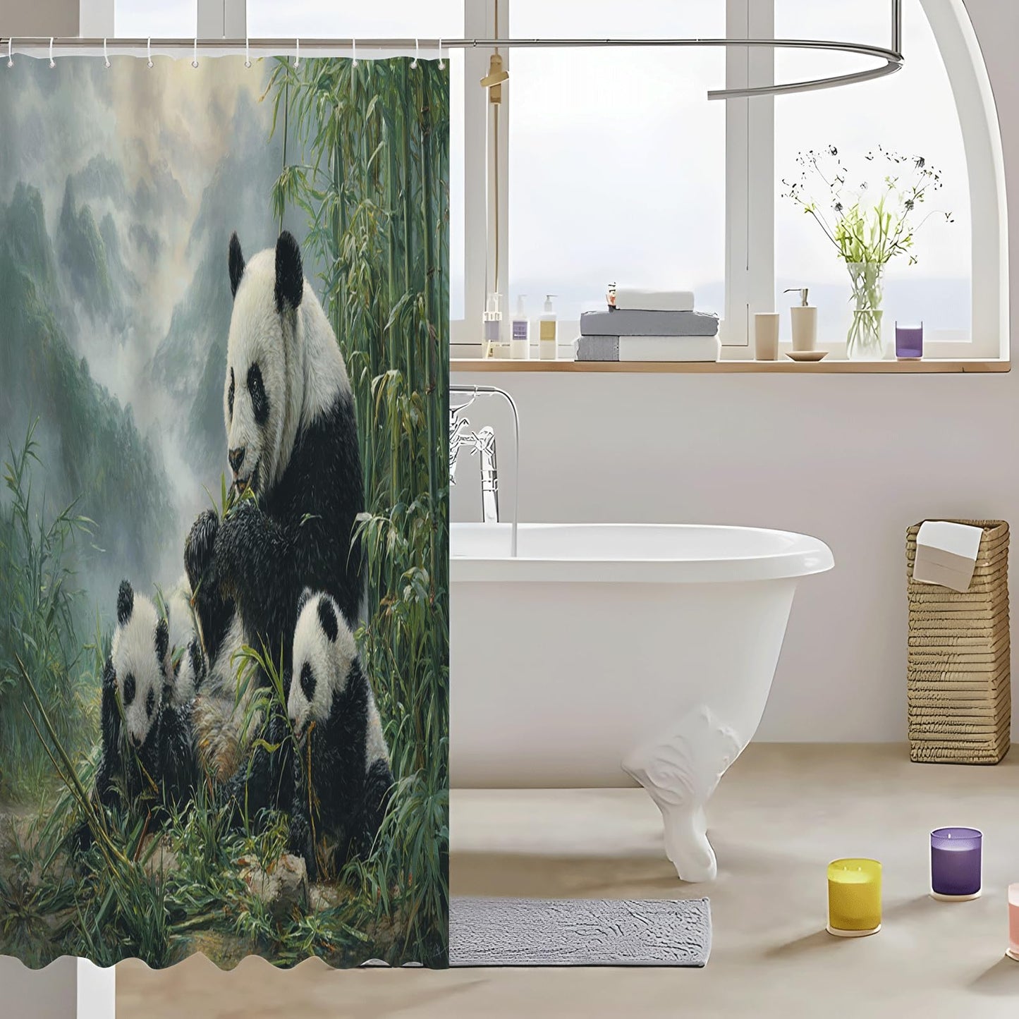 ZROLUW Giant Panda Shower Curtain Waterproof Soft Polyester Fabric 72" W x 72" L Bamboo Forest Animals Shower Curtains with Grommets Bathroom Accessories Decor