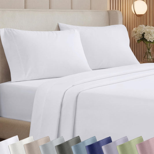 California Design Den King Size Sheets Set - 1000 Thread Count Sateen, Thick and Natural 100% Cotton King Bed Sheets, Deep Pockets, Durable Bedding Set - White