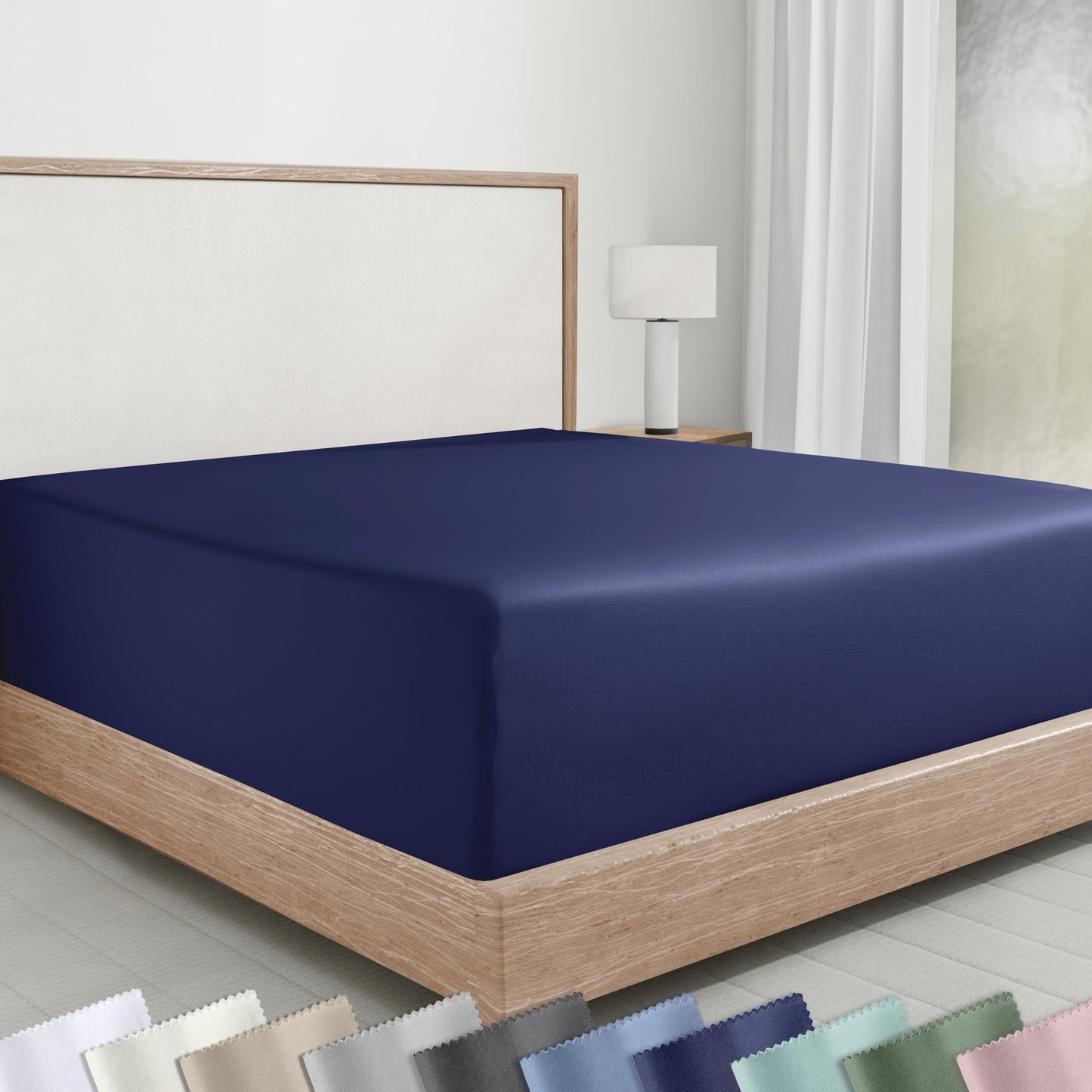 California Design Den Deep Pocket King Fitted Sheet Only, 1 Pc 100% Cotton Fitted Sheet King, No Pop-Off Elastic, Durable Sateen Weave, Soft Fitted Cotton Sheet (Navy Blue)