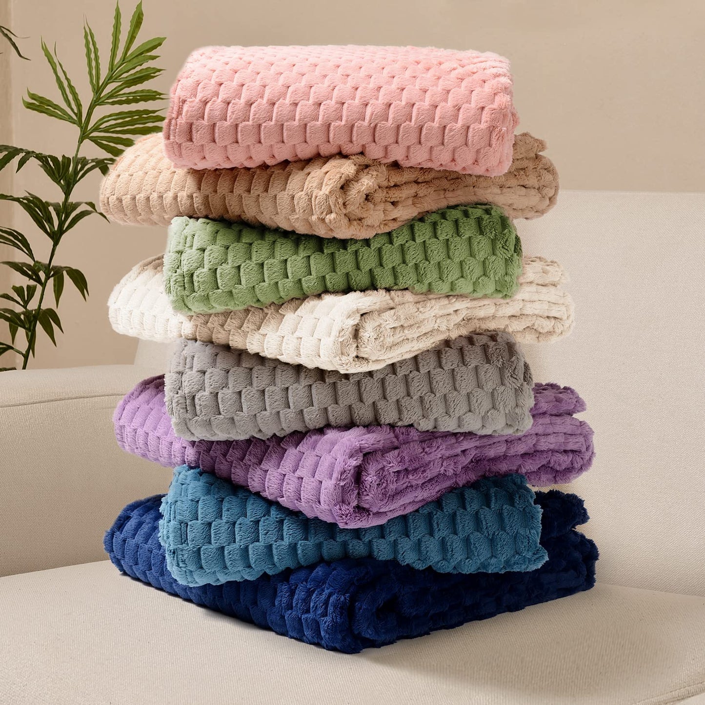 FY FIBER HOUSE Fleece Throw Blanket for Couch 300GSM Super Soft Plush Fuzzy Blankets Lap Blanket for Office Sofa, 50x60 Inches, Beige