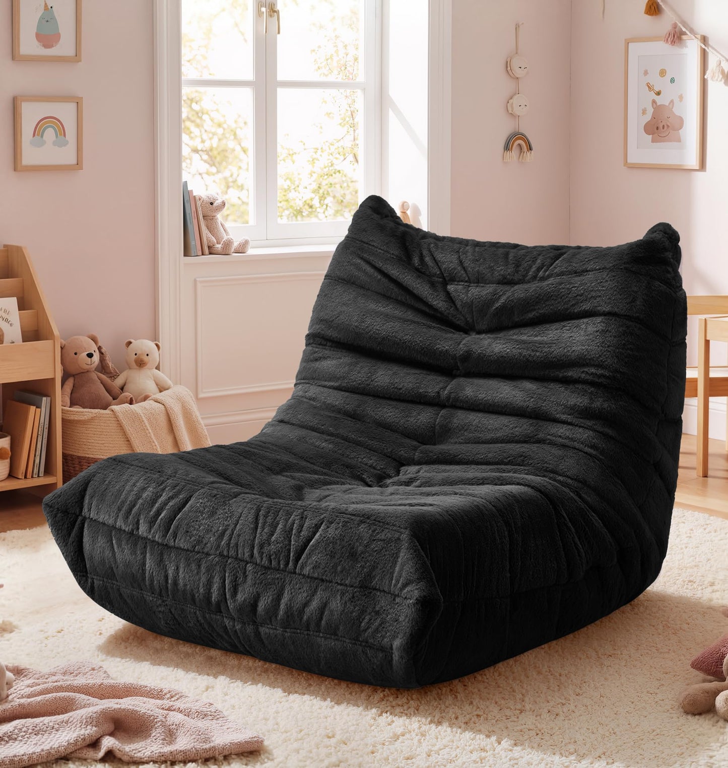 Hobestluk Bean Bag Chair for Kids Toddler Bean Bag Chair with Memory Foam Filler Beanbag with Spacious Design Bean Bag Couch for Reading Gaming Relaxing (Black, Small)