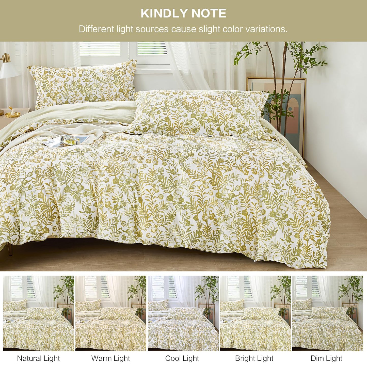 SAPHREAS Full Size Yellow Leaves Pattern Duvet Cover Set 3pcs 100% Cotton Soft Leaf Bedding Comforter Cover Set 1 Duvet Cover 2 Pillow Shams, Comforter Not Included