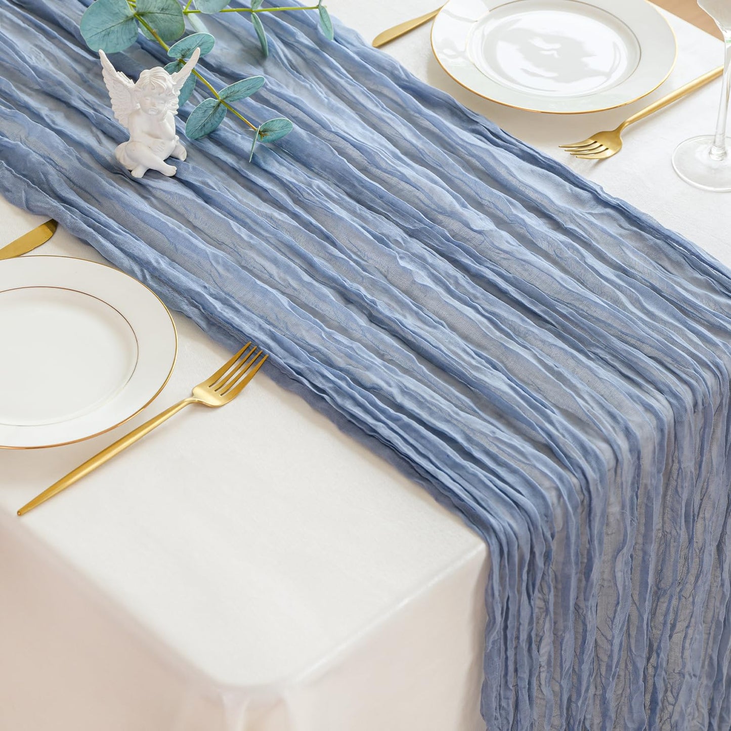 Sioloc Dusty Blue Cheesecloth Table Runner 120'' x 35'',Spring Easter Decor Soft Gauze Boho Wedding Table Decor for 10ft Table Birthday Party,Baby Shower, Bridal Shower, Home & Event Decor