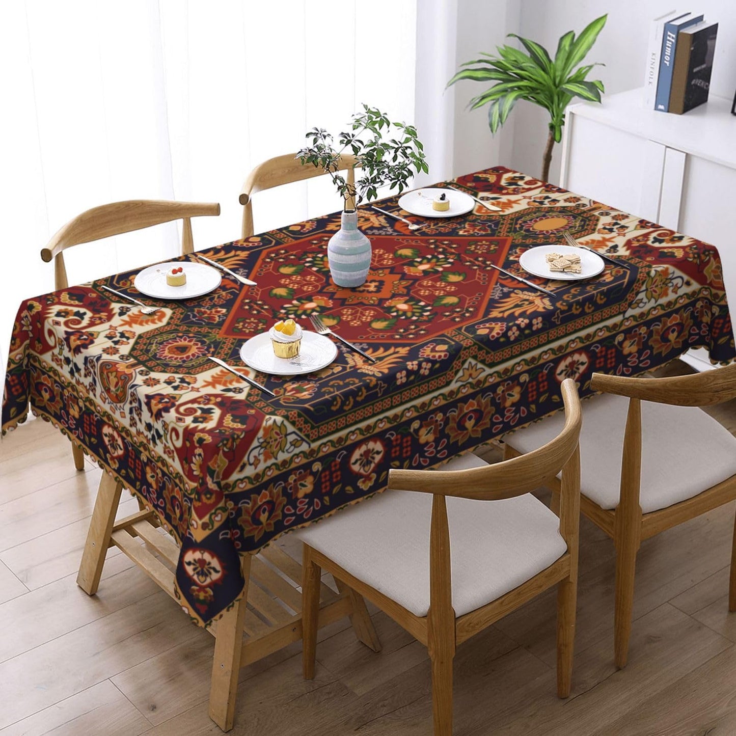DANSICUINI Persian Carpet Design Rectangle Tablecloth Tribal Texture Table Cloth Boho Rust Rectangular Tablecloth Table Cover for Dining Kitchen Party 54 x 72 Inch