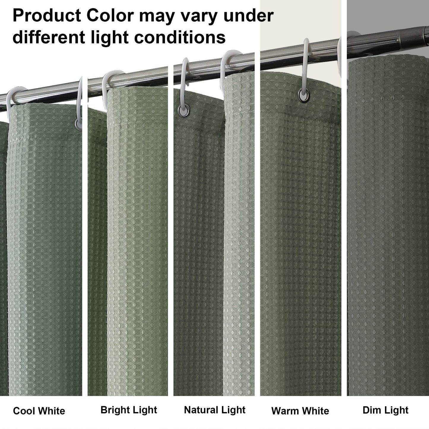 OVZME Extra Long Shower Curtain Set - 84 Inch Long Waffle Weave Heavy Duty Cloth Shower Curtain for Bathroom, Luxury Weighted 230GSM Bath Curtain Set with 12 Plastic Hooks, 72x84, Sage Green