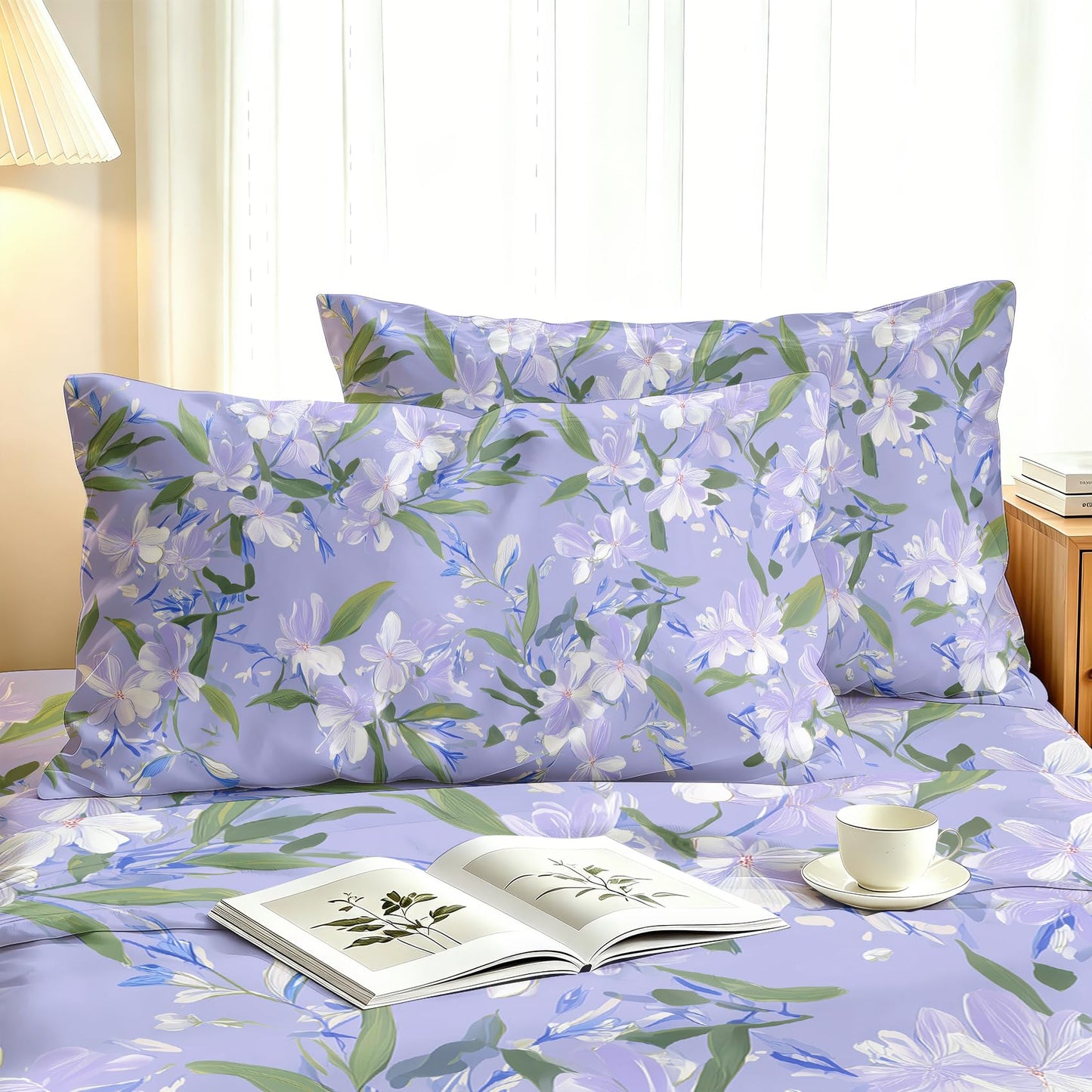 Purple Floral California King Bedding Set Romantic Flower Sheet Sets