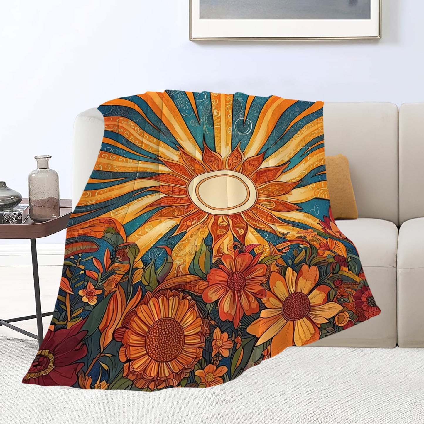 Sunflower Blanket Boho Sunrise Floral Throw Blankets Gifts for Girls Boys Kids Sunflower Lovers Soft Cozy Fleece Plush for Couch Sofa Bed 50"x40"