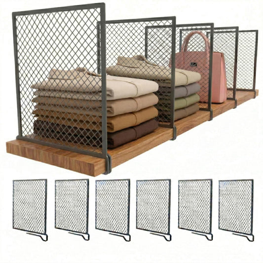 Nexu 6-Pack Metal Mesh Shelf Dividers for Closet Organization, Ultra-Stable Under-Shelf Hook Design, Matte Non-Slip Heavy Duty Purse & Handbag Organizer for Shelving, Kitchen, Office Grey