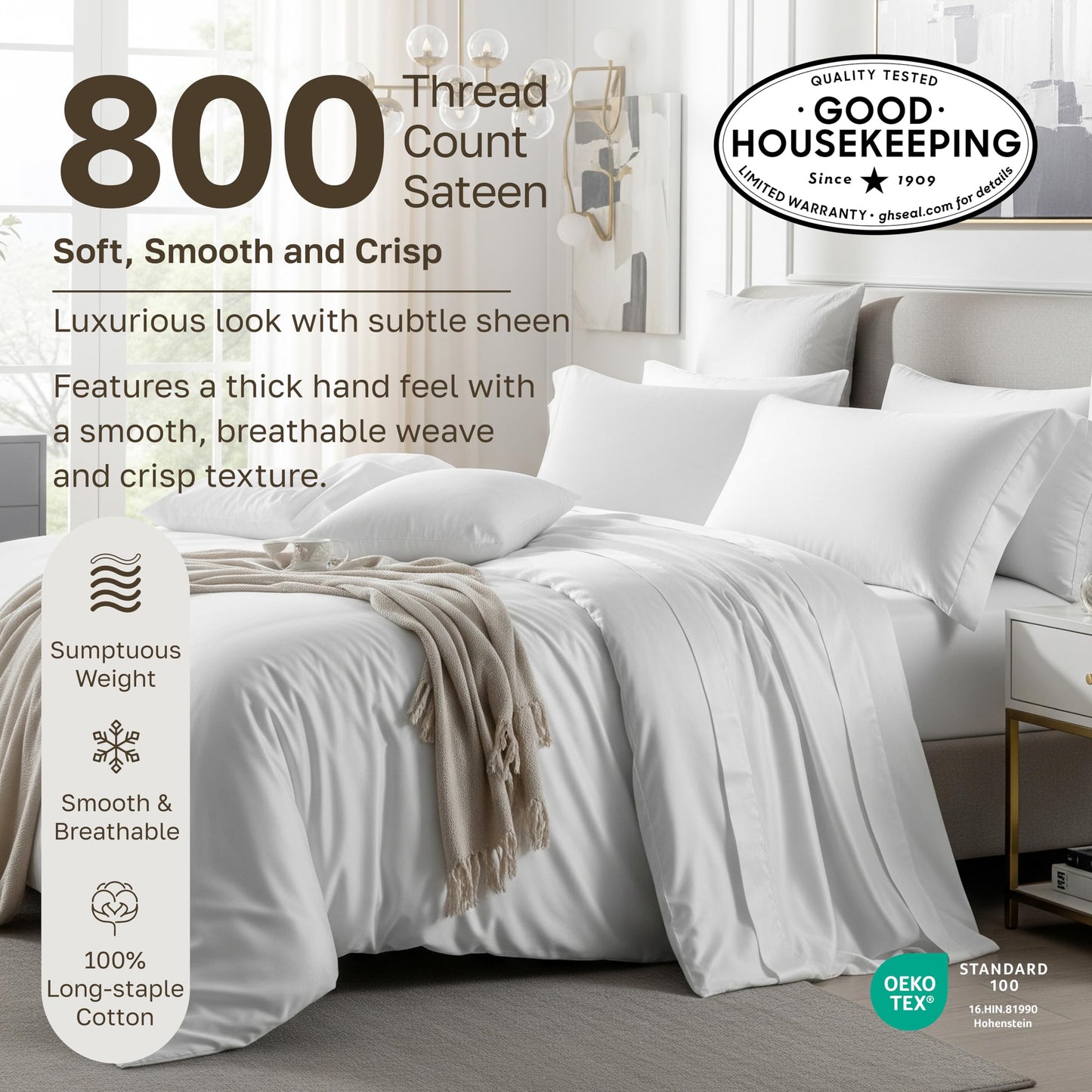 California Design Den Natural 100% Cotton Sheets Queen Size Bed Set Deep Pockets - Luxury Hotel 800 Thread Count, Soft Sateen Cotton Bed Sheets Queen, Durable Bedding Set - Red Wine