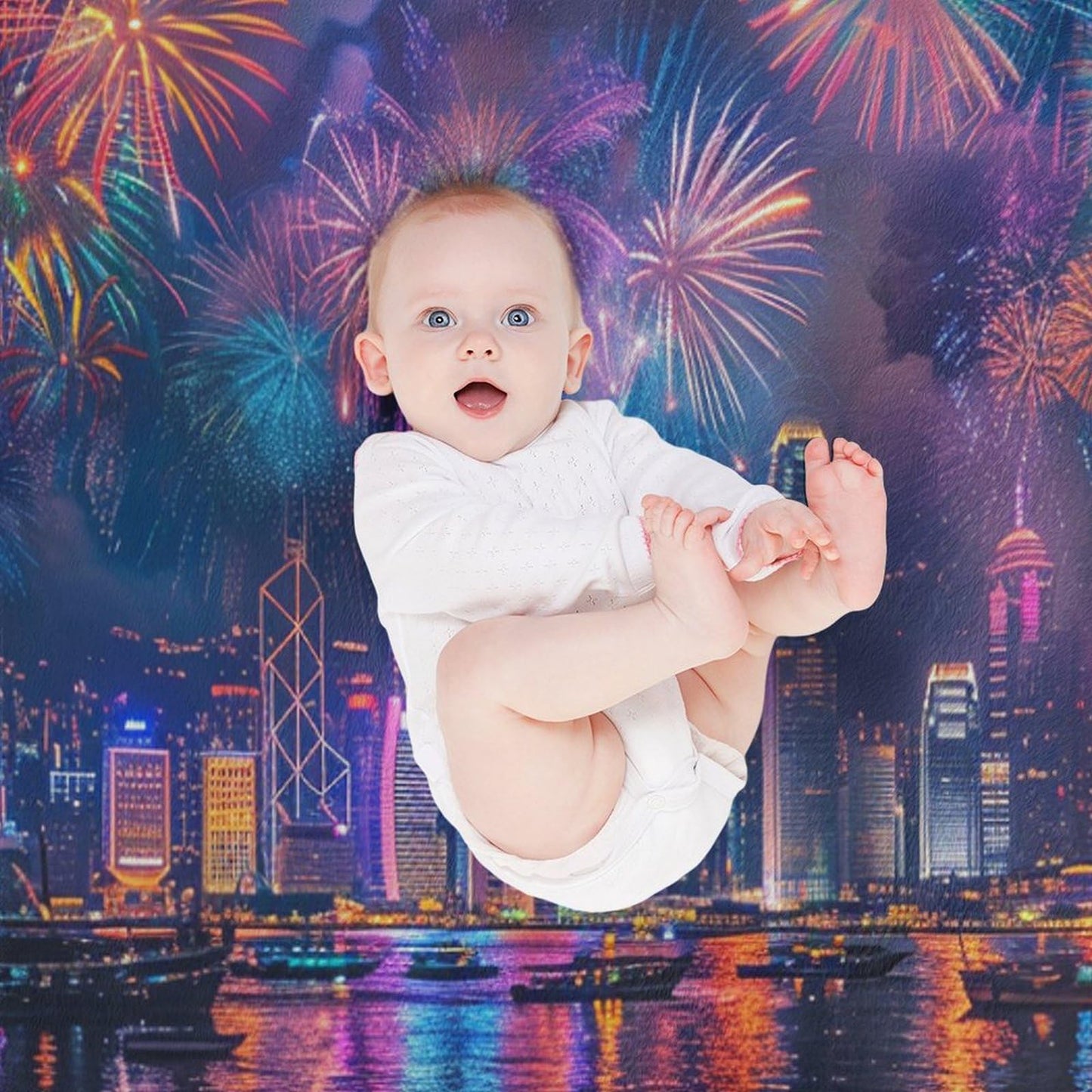 TOWINSFB Modern Cityscape Firework Throw Blanket, Soft Cozy Warm Flannel Colorful Building Night Scenery Blanket for Couch Sofa Bed, 30"x40"