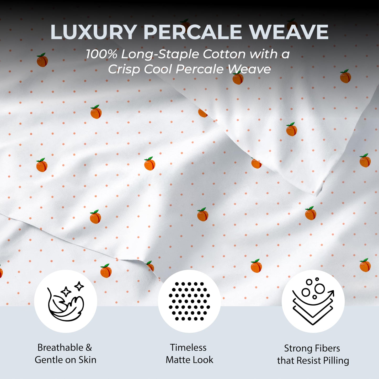 Mayil Manor Queen Size Fitted Sheet with 18" Deep Pockets, No Flat - Percale Weave Natural - Breathable 100% Cotton Printed Bedding, 1 Fitted Sheet + 2 Pillowcases - Peach Dot Print