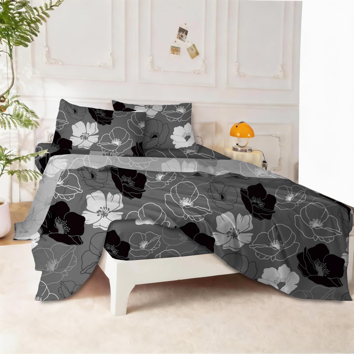 SDY Black Floral Twin Size Comforter Set, Luxury Soft Bed in a Bag Twin 5 Pieces, All Season Bedding Set with Comforters, Sheets, Pillowcase & Sham