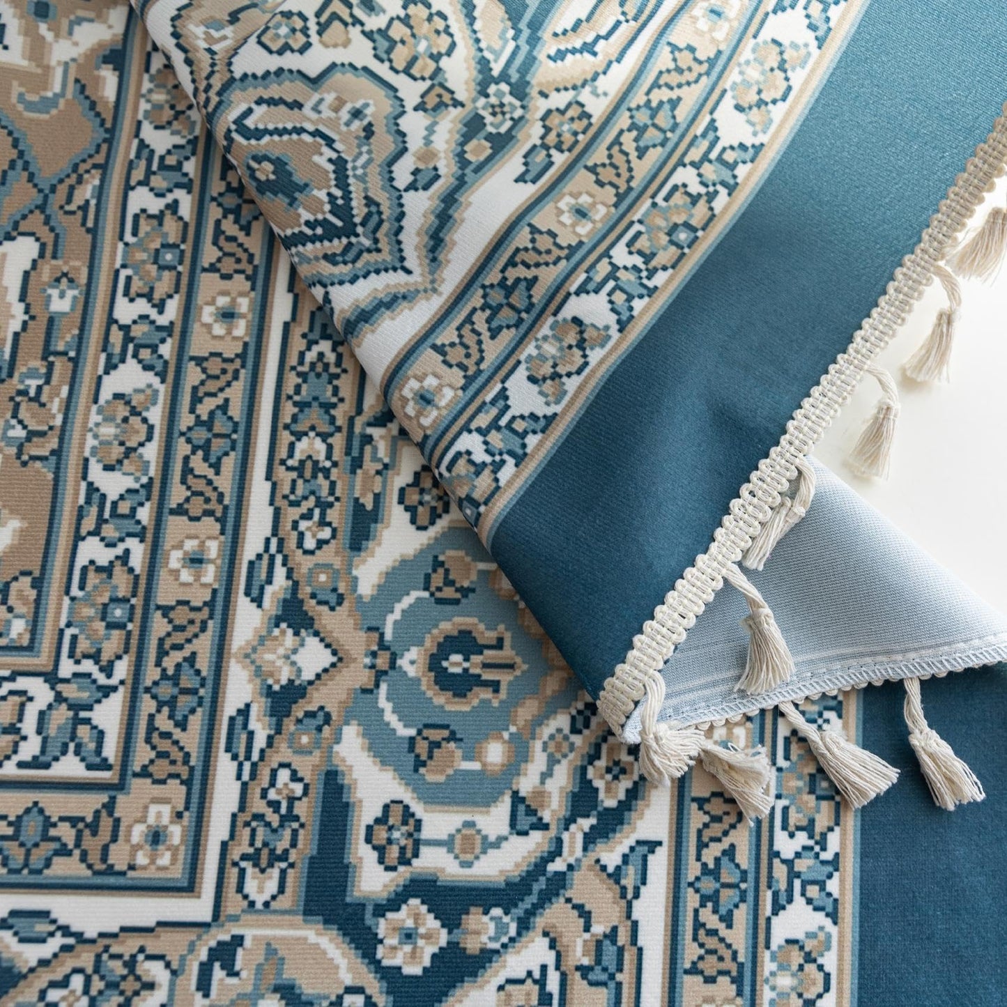 Erbnaryx Blue Medallion Curtains 72 Inches Long, Boho Farmhouse Light Filtering Rod Pocket Drapes with Tassel Trim for Bedroom Living Room, 2 Panels