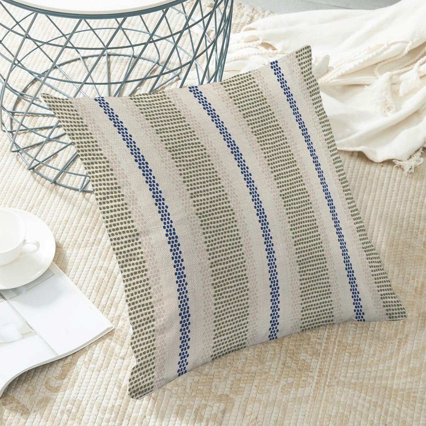 Yxuiyal Boho Pillow Covers 18x18 Set of 2 Sage Green Blue Abstract Throw Pillow Covers Outdoor Decorations Modern Minimalism Decorative Pillowcase Farmhouse Linen Cushion Case for Sofa Couch