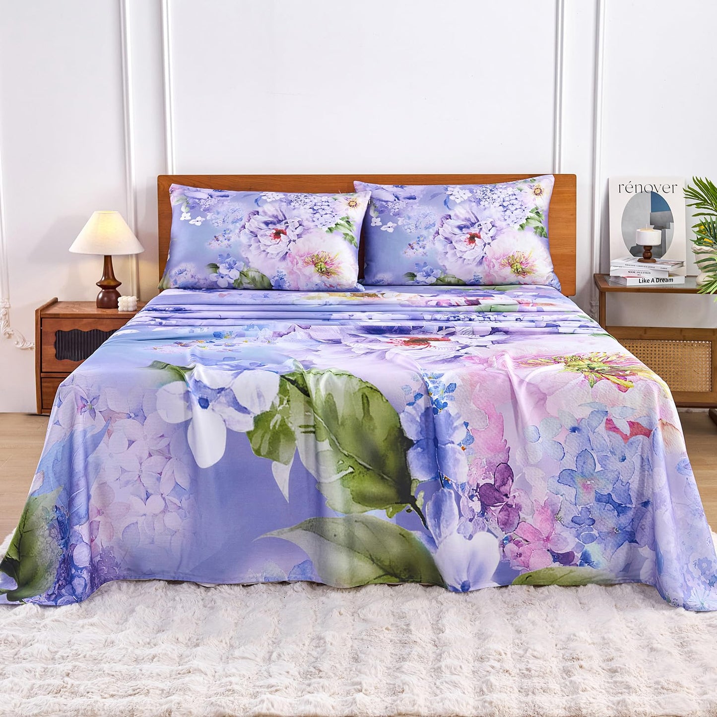 YIYEA 100% Viscose Derived from Bamboo Sheets, 600 Thread Count Cooling Bed Sheet Set for Hot Sleepers, Silky Soft, Breathable, 16" Deep Pocket, 3PC, Twin, Floral