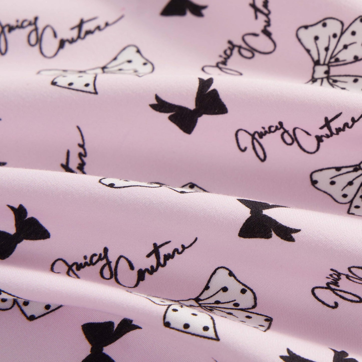Juicy Couture Printed Microfiber 4-Piece Twin Sheet Set, Polka Dot Bow Toss Light Pink
