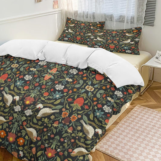 AAVEUP William Morris Comforter Set Bedding Bed 3 Piece Set,Vintage Rustic Antique Art Nature Green Plant Flower Leaf Bird Printed Cover All Season Bed Sheet Bedspread 2 Pillowcases 79x90 in