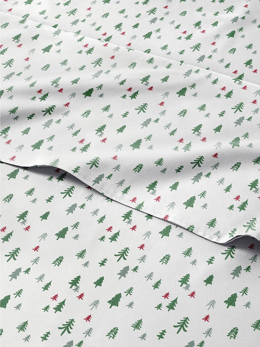 King Christmas Trees Sheet Set - Holiday Xmas Pattern Bedding Set - Deep Pockets - Snug Fit - 4 Piece - Wrinkle Free & Easy Care - Comfy Festive Winter - Holiday Sheets for Women, Men, Kids & Teens