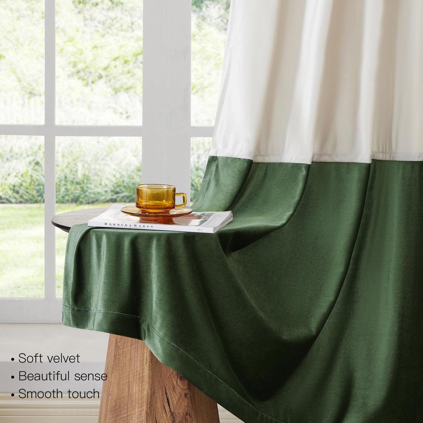 BULBUL Ivory 100% Full Blackout Velvet Curtains,120 inches Long Cream Olive Green Modern Liner Curtains Thermal Drapes Panels for Living Room Bedroom Grommet Set of 2
