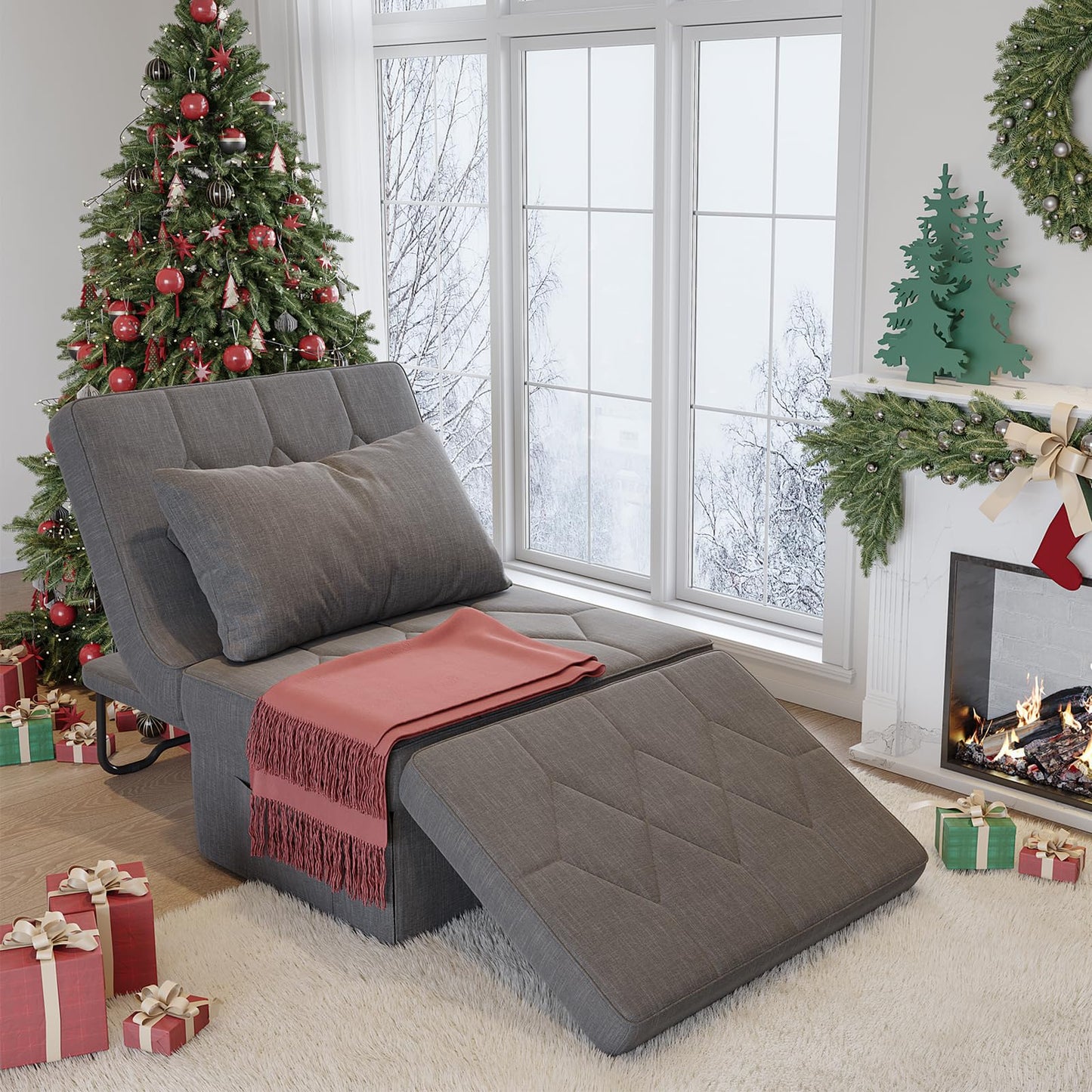 DSNAPE Ottoman Bed with 5-Level Adjustable Backrest, 70" D x 34" W 4-in-1 Convertible Sleeper Chair Bed, Folding Sofa Bed for Living Room, Apartment, Dorm & Small Space, Dark Grey