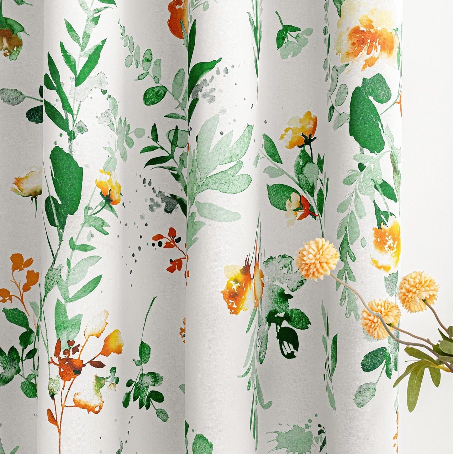 MYSKY HOME Sage Green Floral Blackout Curtains 84 inch Long 2 Panels for Living Room Bedroom Summer Flower Patterned Room Darkening Light Blocking Grommet Window Drapes, 52" W, Yellow and Green