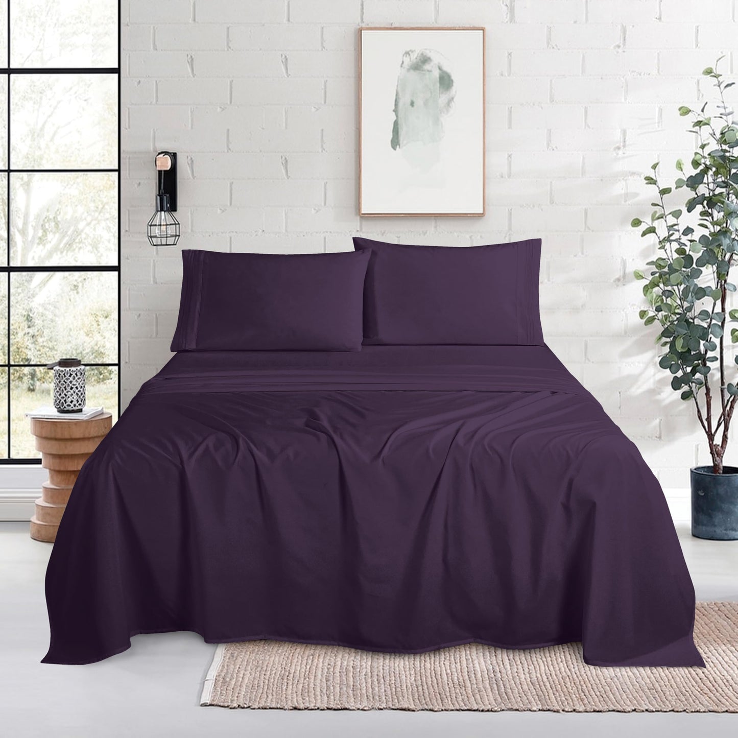 Mocassi Full Size 4-Piece Bed Sheet Set - 1800 Premium Hotel Quality Microfiber 18-24 Inches Extra Deep Pocket Fitted Sheet- Luxury Soft, Breathable, Wrinkle, and Fade Resistant, Purple
