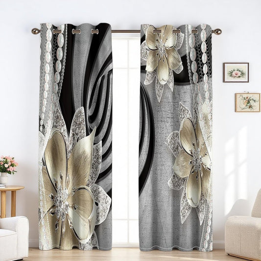 Black Blackout Curtains 63 inch Long 2 Panels 52x63, 100% Light Blocking Grommet Window Drapes, Black Out Thermal Insulated Modern Abstract Black Grey Swirl Pattern Curtains for Bedroom Living Room