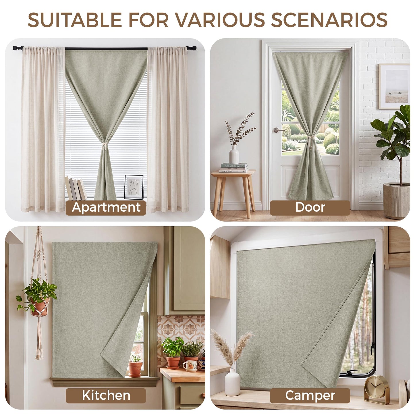 Foxdecor Blackout Curtains No Drill Hook and Loop Single Panel for Window