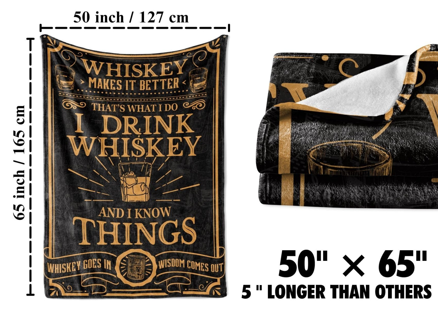 Huglanket Whiskey Gifts for Men, Bed Flannel Plush Blanket (50"x 65") for Whiskey Lovers, Men, Women on Birthday Christmas - Size 50"x 65" - Makes It Better