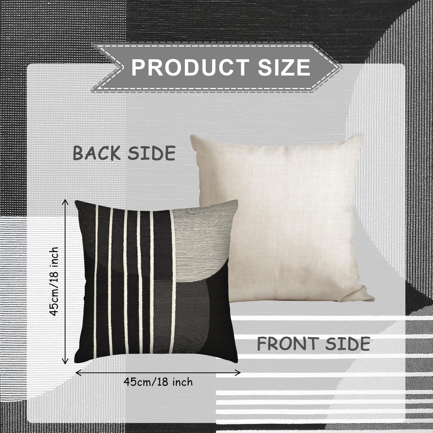 pazzocenter 18X18 Pillow Cover Set of 4，Modern Abstract Throw Pillow Covers, Black White Gray Geometric Decorative Cushion Covers, Minimalist Throw Pillow Cases for Sofa Couch Bed Living Room