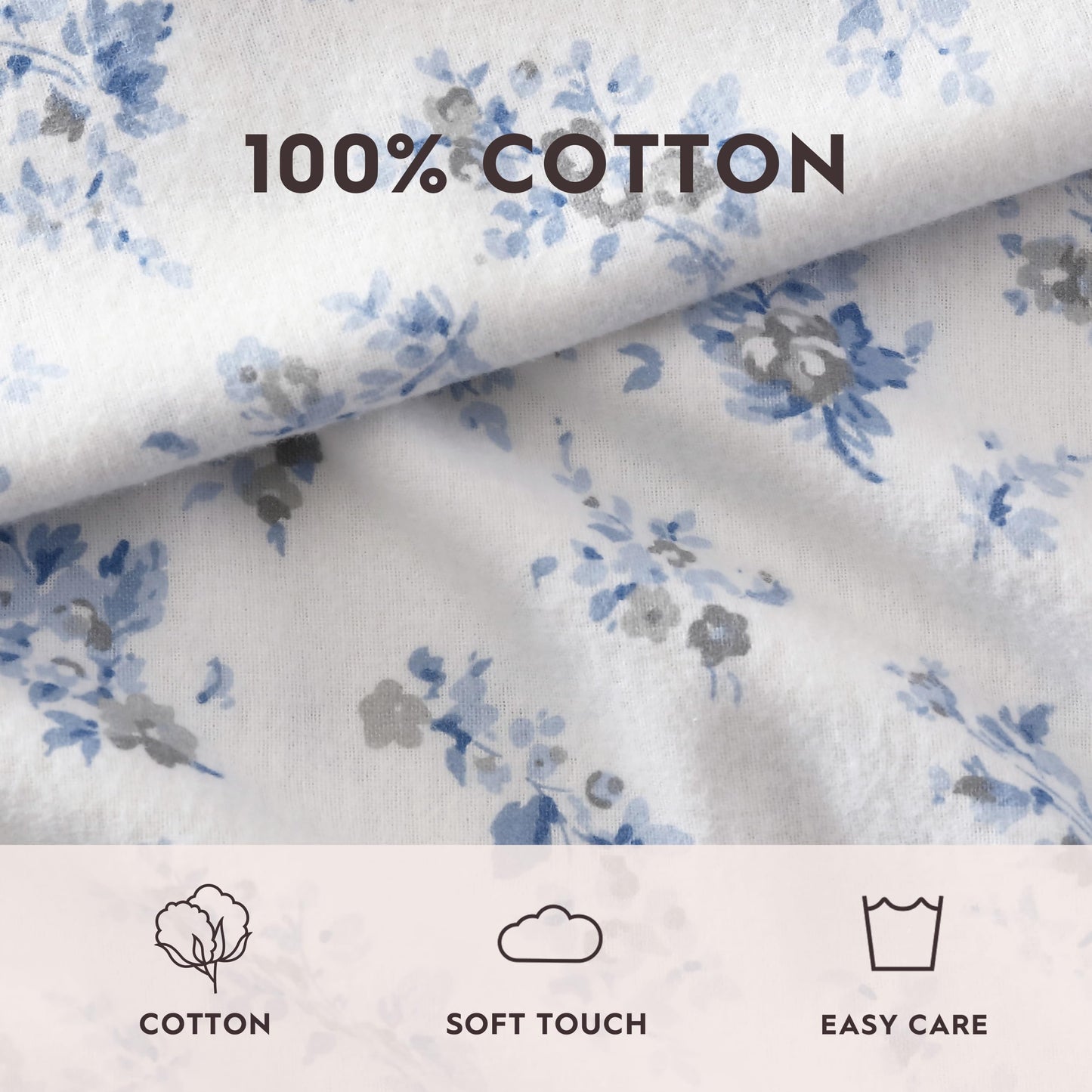 Laura Ashley - Flannel Sheets King Size, Anti-Pilling & Wrinkle Resistant Cotton, Touchably Soft for All-Season Comfort - Bed Sheets with Matching Pillowcases & Fitted Sheet (Audrey Blue)