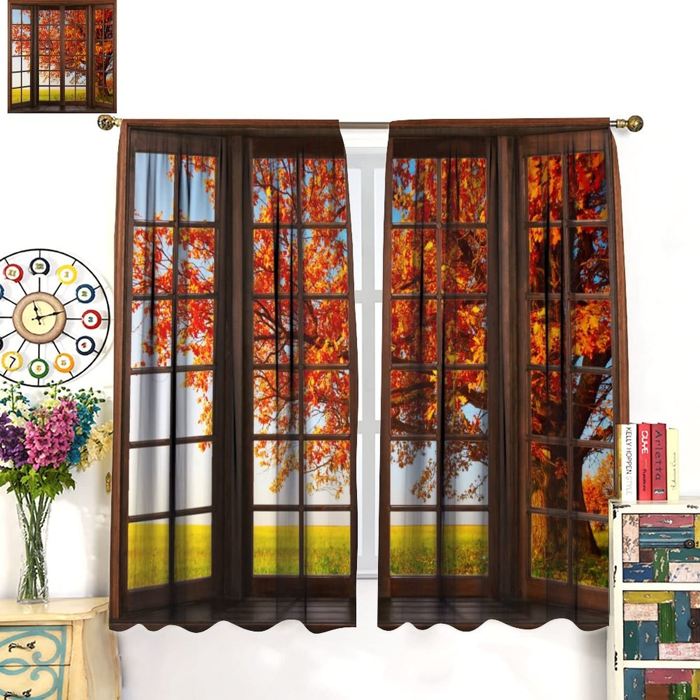 JESTRONRY Forest Landscapes Window Curtain,Autumn Fall Tree Nature Landscape Room Darkening Door Window Rod Pocket Curtain for Living Room Bedroom Kitchen W42xL45in