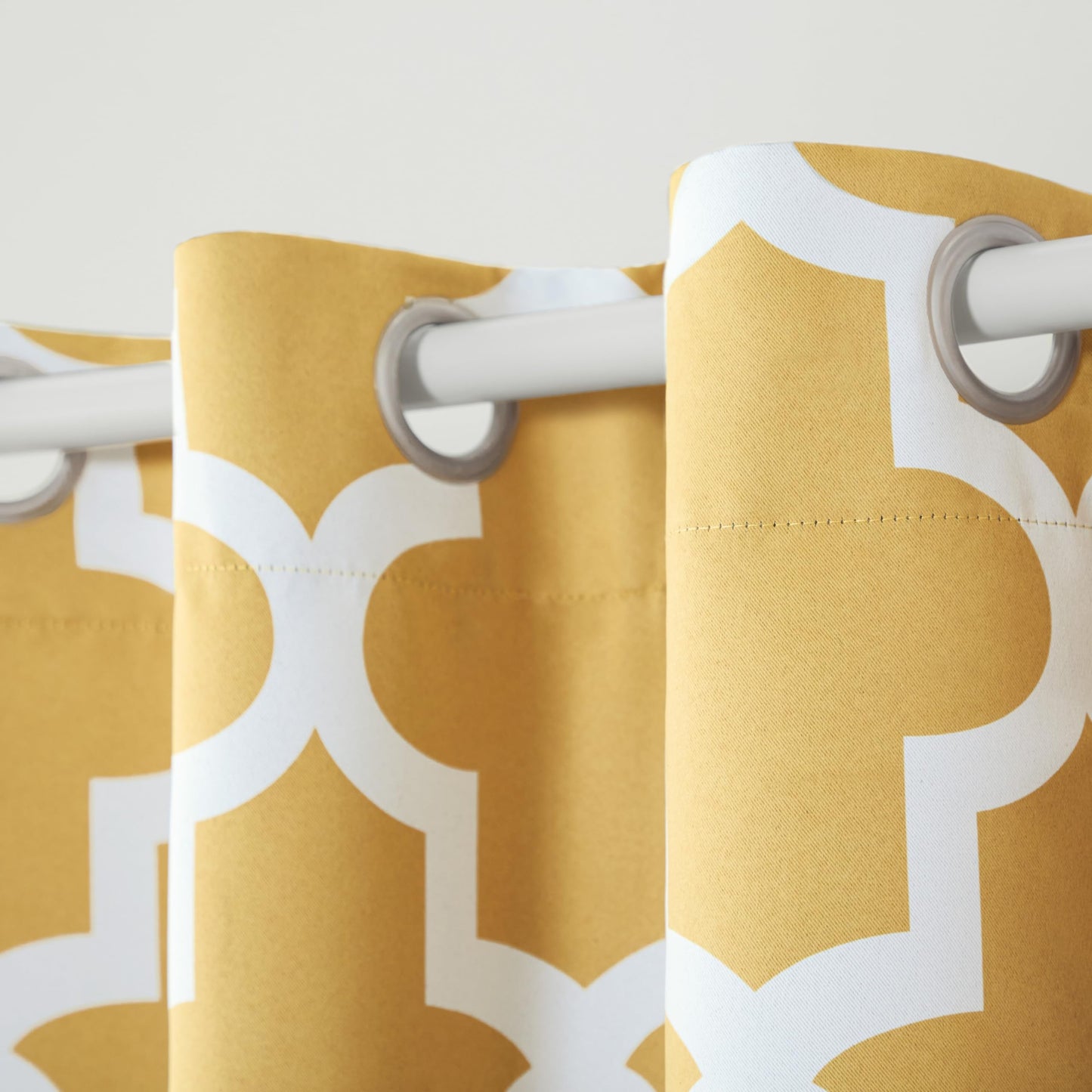 TOWN & COUNTRY EVERYDAY Ironwork Geo Trellis Sateen Indoor Curtains, Room Darkening Blackout, Grommet Top, Energy Efficient, 2-Pack Set, 52"x84", Sundress Yellow
