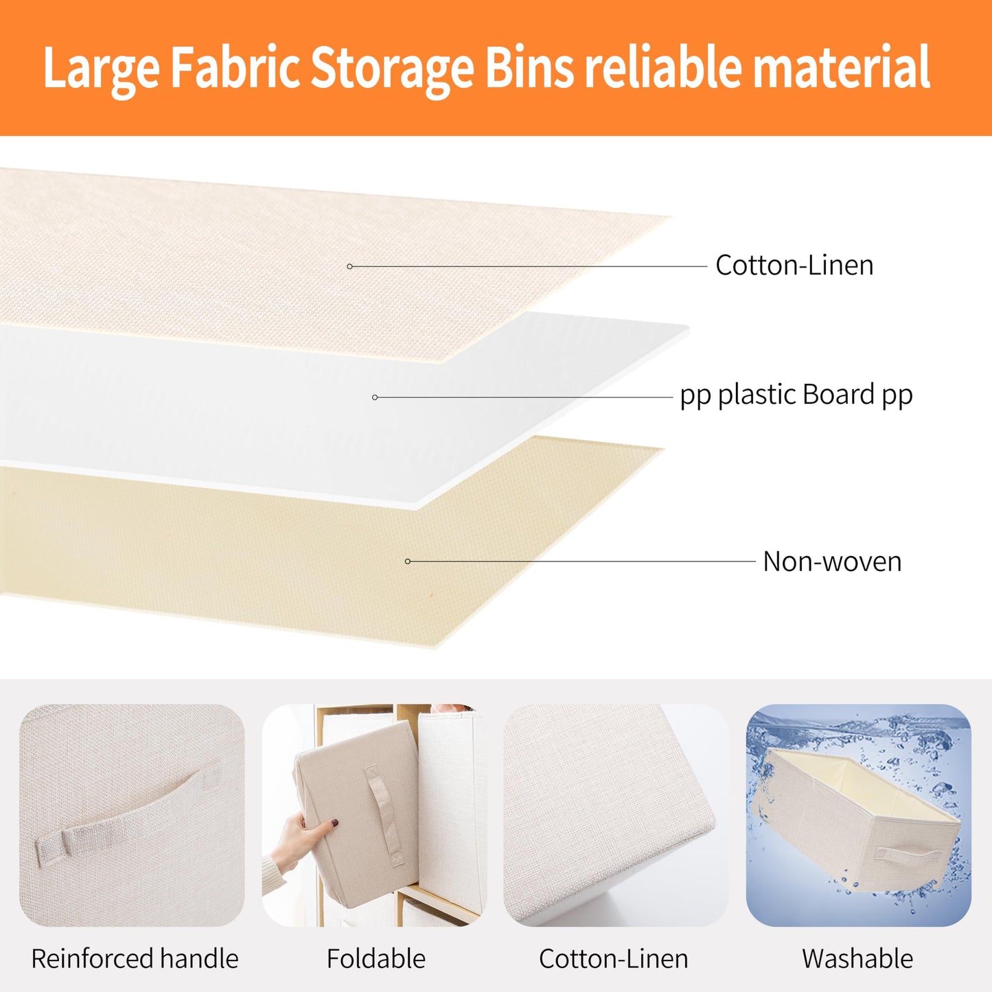 tulinstiraga Linen Folding Storage Bins, 3 Pack Large Storage Baskets, Washable, Clothing Storage Bins with Handle, Closet Organizer for Storage Sweater,Sheets(Beige, 18½"x11 x8½)