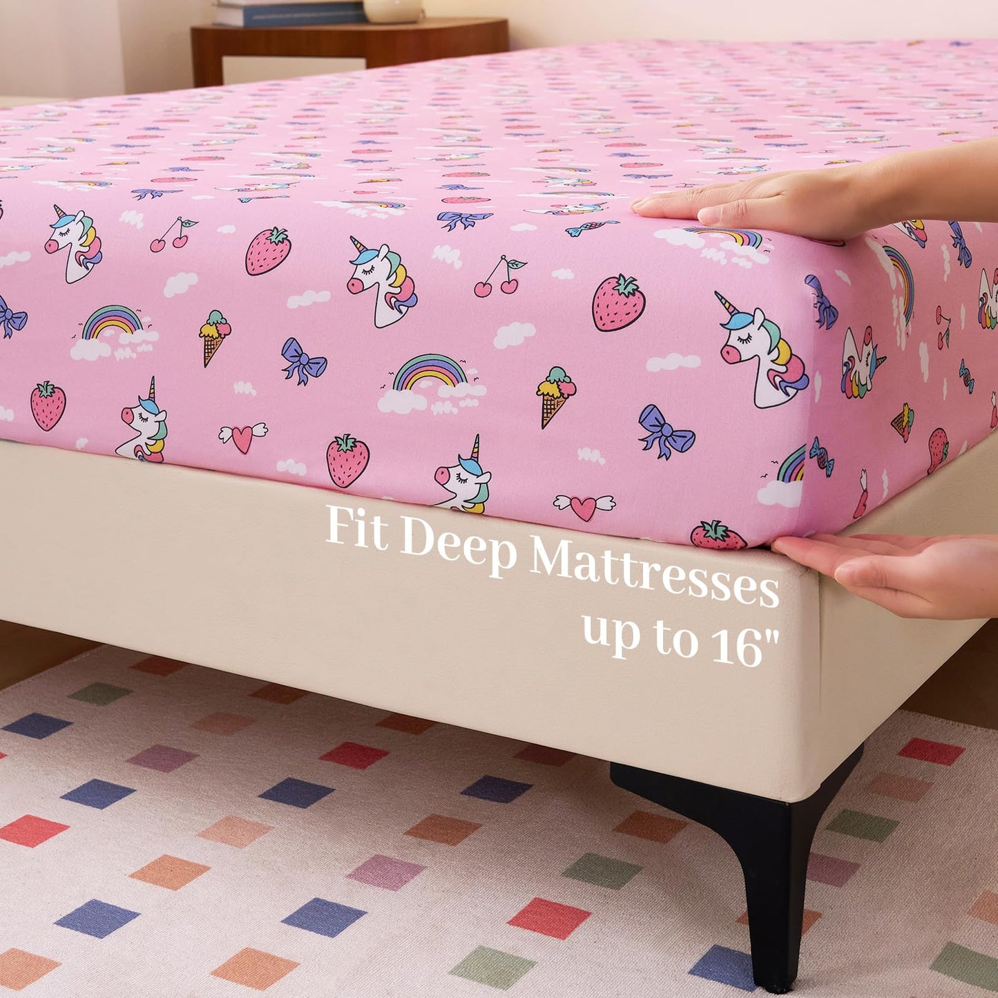 YIYEA 100% Cotton Kids Sheets, Ultra Soft Cozy Cute Bed Sheets Set for Girls, Boys, Teens, 16" Deep Pocket, 3PC, Twin