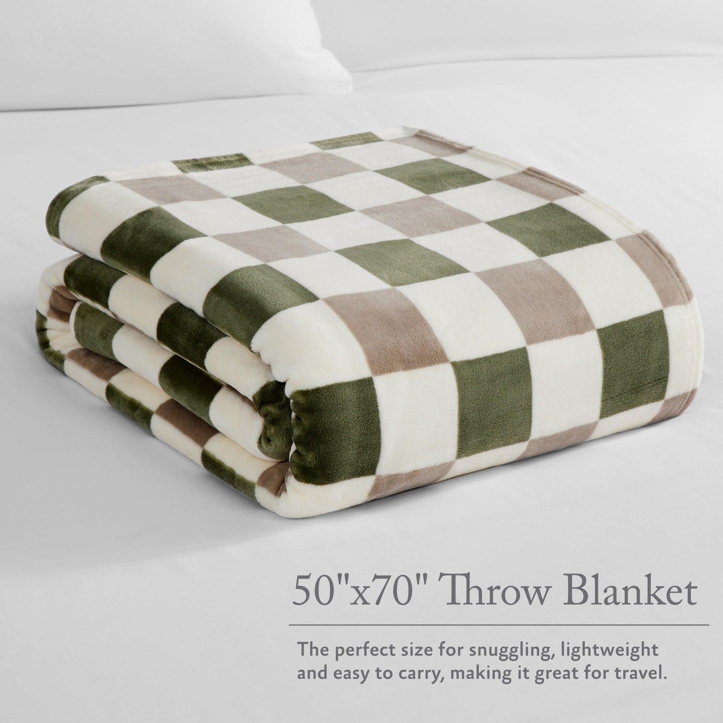 Jessica Simpson Plush 50"X70" Throw Blanket - Emery Checkerboard Olive/Grey - Luxurious Plush Blanket for Ultimate Comfort and Cozy Warmth