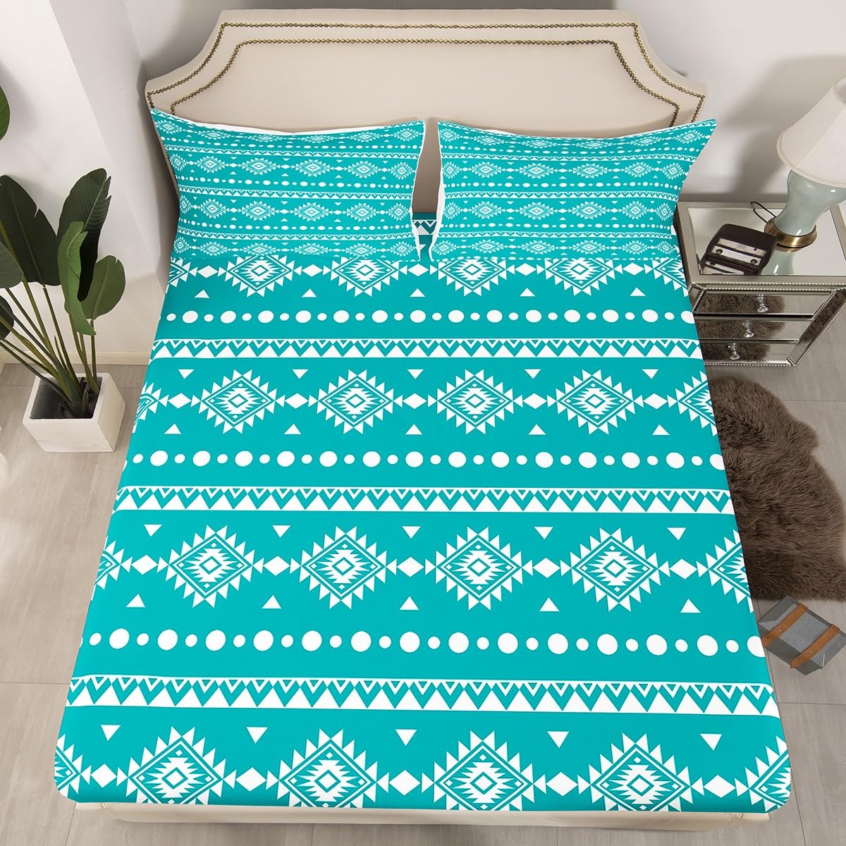 Erosebridal Western Aztec Bed Sheets Set Full Size, Bohemian Decor Flat Fitted Sheet for Boys Girls Women Men Bedroom, Exotic Tribal Bedding Set, Geometric Southwestern Farmhouse Bed Sets